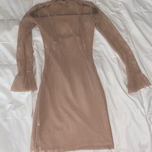 Missguided Nude Mesh Flared Sleeve Bodycon Dress